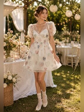 Farm Rio X Anthropologie Semi-Sheer Puff-Sleeve Dress